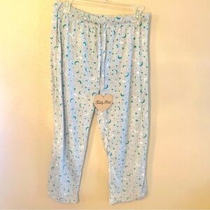 NWT Pajama Pants Large (Girls) Totally Pink Grey w/ Teal and White Moons Stars
